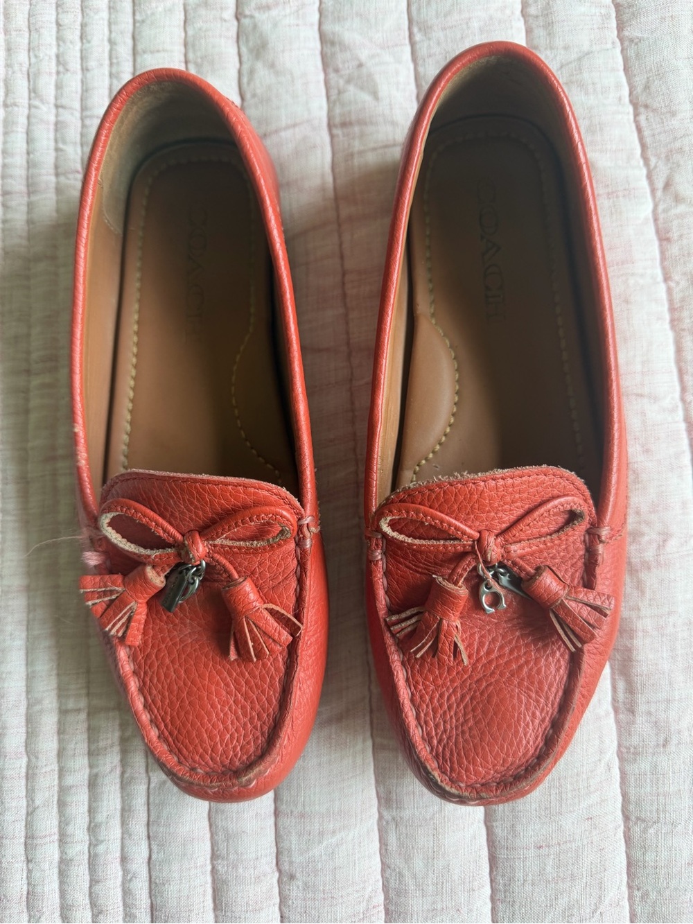Coach Orange Leather Tassel Loafers Flats Size 5